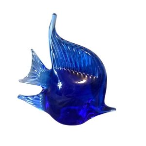 Vintage Cobalt Blue Tropical Fish Glass Paperweight Figurine 4-1/4"